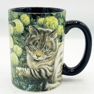 Carson Home Accents Marilyn Barkhouse Tabby Cat Coffee Mug White Hydrangea